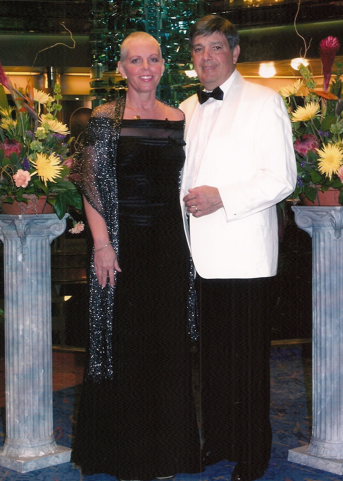 Dusty Donaldson and her husband on her end-of-treatment cruise