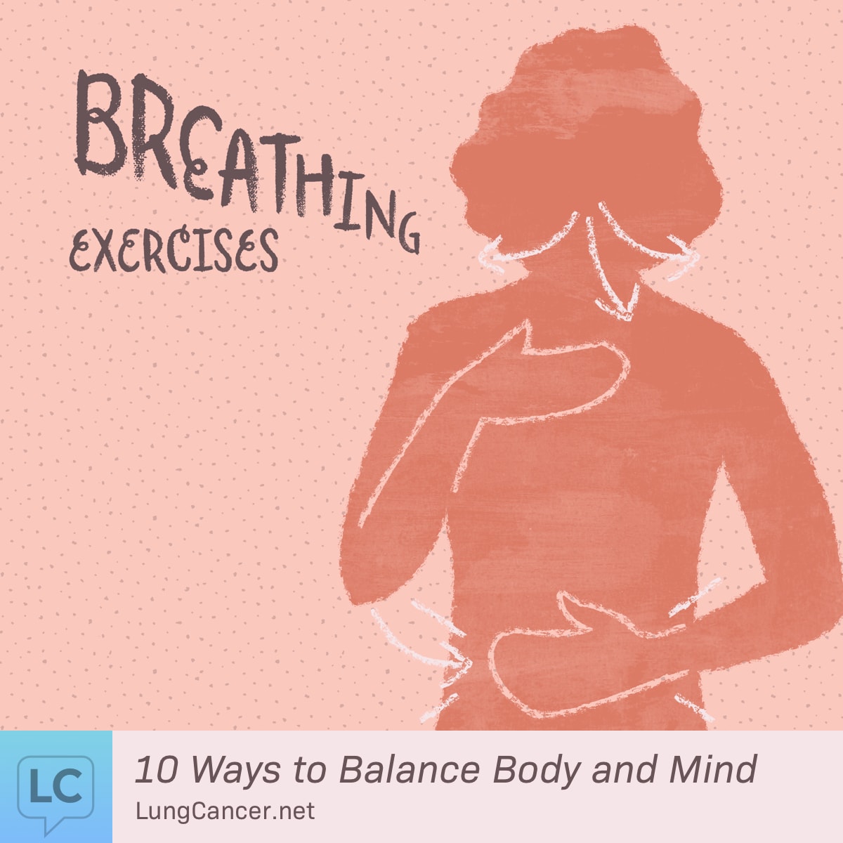 A person stands with one hand on chest and the other over belly.