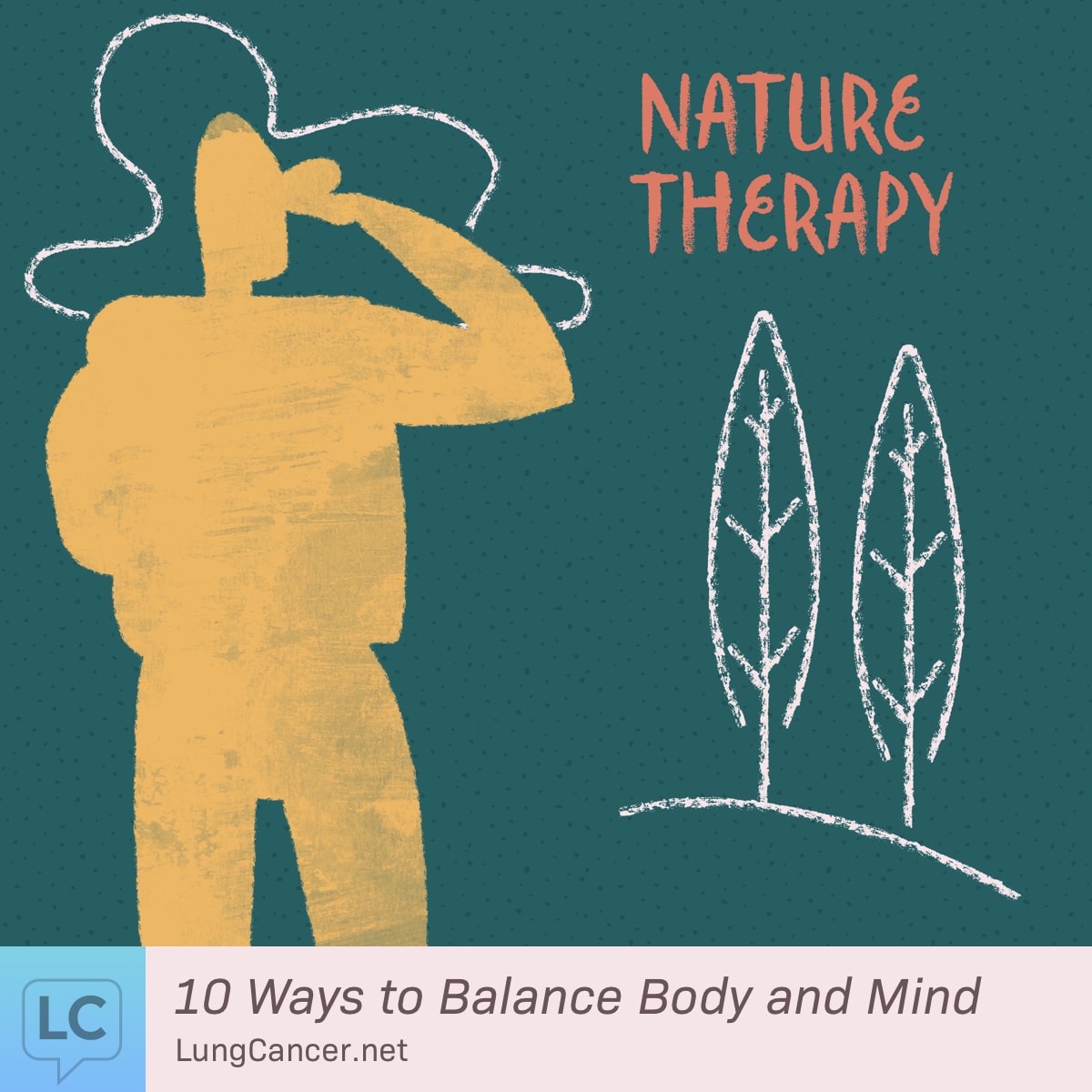 A person with a backpack gazes at trees in the distance.