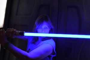Terri with lightsaber 