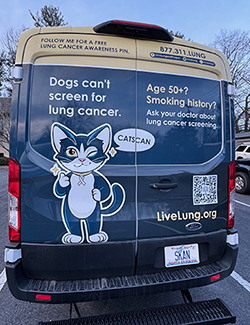 Rear view of the LiveLung Skan Van, featuring the